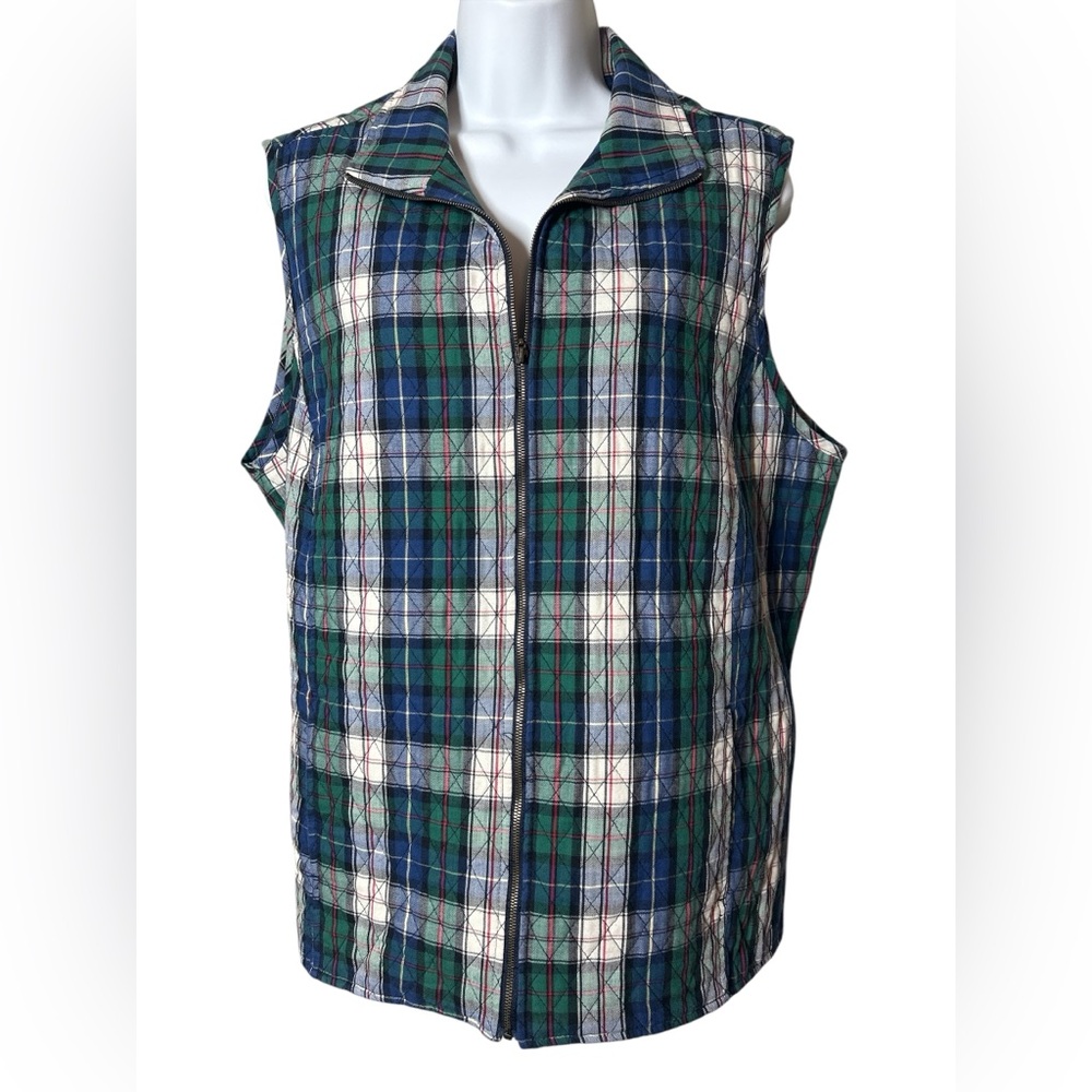 Southern Lady Green Navy Plaid Quilted Vest